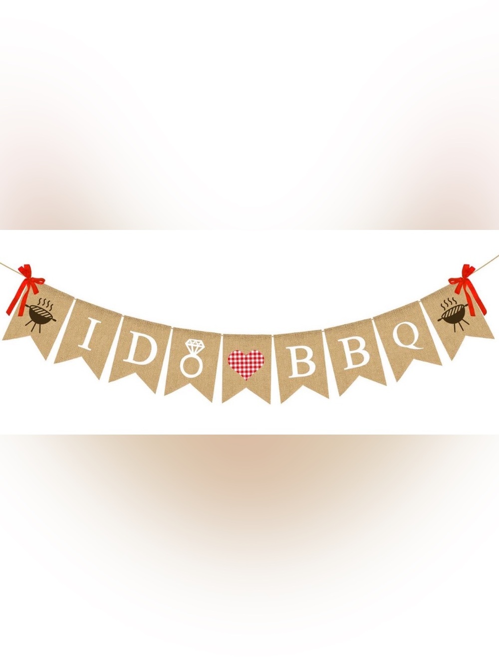 I DO BBQ Burlap Banner with Red Gingham Accents and 4 red gingham table runners - Picture 4 of 7